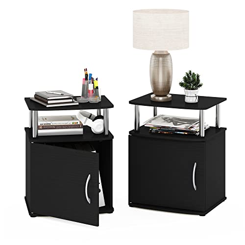 Image of Furinno Jaya 2-Tier Side Table Set of 2, with Door Cabinet, Americano