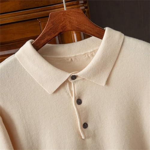 Men Classic Knitted Wool Blend Sweater Long Sleeved Loose Warm and Soft Pullover Khaki2