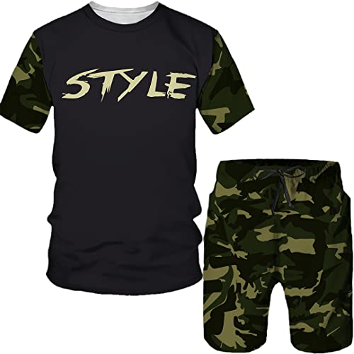 Survêtement d'été camouflage 3D homme ensemble short t-shirt 4XL