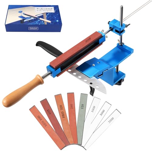 Professional Knife Sharpener, Fixed Angle Sharpening System Kit with Quick Clamp Design, Precision Polishing Tool Sharpening Kit with 8 Whetstones