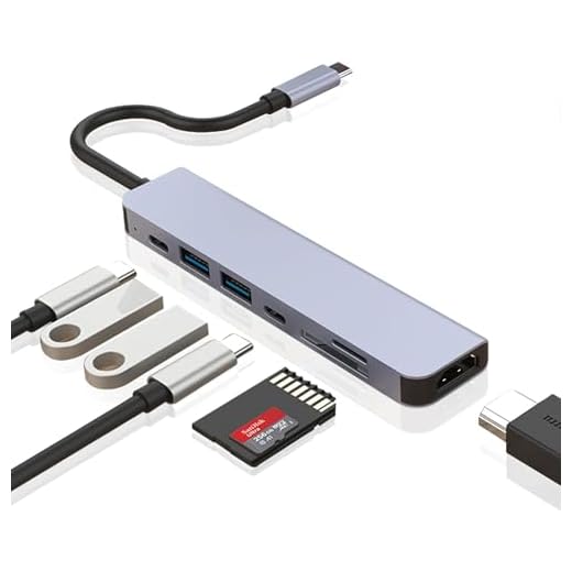 Hub USB C, 7 em 1, adaptador multiportas USB C Hub com saída HDMI 4K a 60hz, fonte de alimentação tipo C, carregamento de 7 portas, hub USB com leitor de cartão SD, Hub USB C 3.0 Premium
