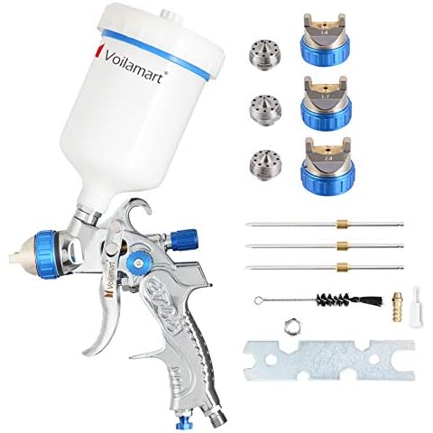 Voilamart HVLP Gravity Feed Air Spray Gun 600CC Cup Paint Sprayer Airbrush Painting Tool Kit with 3 Nozzle 1.4MM 1.7MM 2.0MM Cover