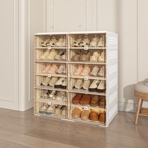 Image of ANTBOX Foldable Shoe Rack Cabinet with Clear Doors, Extra Large Shoe Organizer for Entryway & Closet, Portable Dust-Free Storage Shelf Holds 24 Pairs (X-Large 24 Pairs)