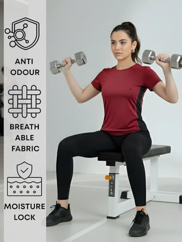 Image of White Moon Gym Tshirt for Women Workout Dry Fit t Shirt Sports Tshirt | Gym Tops for Woman | Lightweight Round Neck Breathable Half Sleeve Activewear Running Yoga Tops for Woman