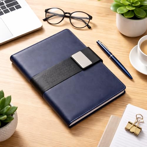 Image of 2 in 1 Diary with Pen Set for Men and Women, Leather Notebook Diary & Metal Pen Birthday Gifts for Husband, Brother, Father New Year Corporate Gift for Employee Gift Set (Blue)