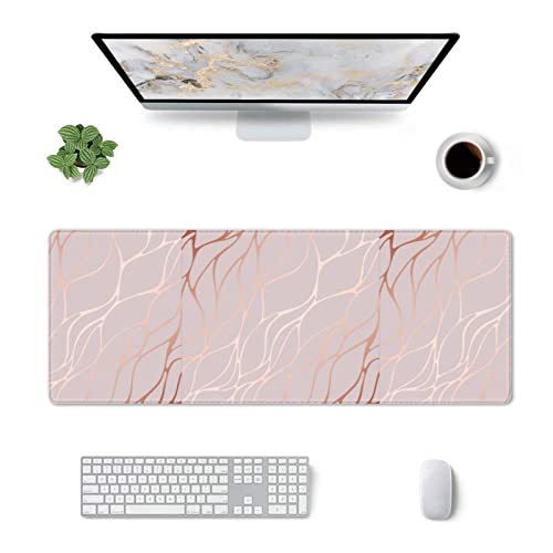 Image of Large Gaming Mouse Pad XL, Abstract Rose Marble Full Desk Mousepad with Stitched, Long Non-Slip Base Keyboard Pad, PC Laptop Computer Mat Gifts for Women Girl Office Decor, (Rose Gold, 31.5*11.8 In)