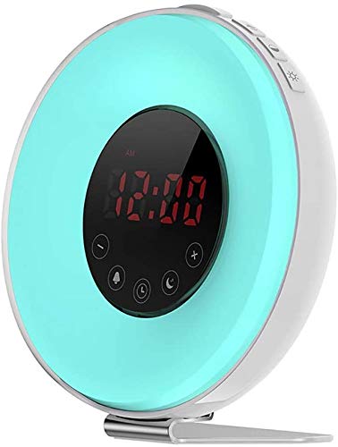 Wecker Weck-Up-Licht, 7 farbige Nachtlicht/Sonnenaufgang Simulation & Schlafhilfe, Dual Wecker mit UKW-Radio, Natürliche Sounds und Snooze für
