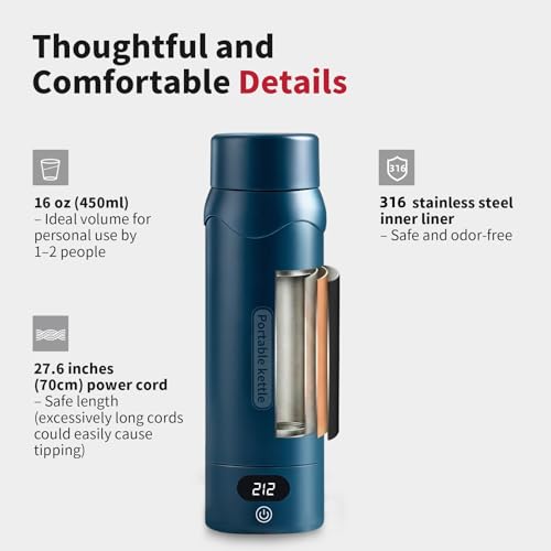 Tetera eléctrica portátil de acero inoxidable 450 ml azul miniatura 5