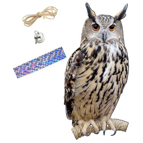 VOSAREA Outdoor Hanging Rotating Owl Ornament Bird Deterrent Wind Chime Realistic 3D Double-Sided Plastic Garden Decoration for Yard and Tree Use