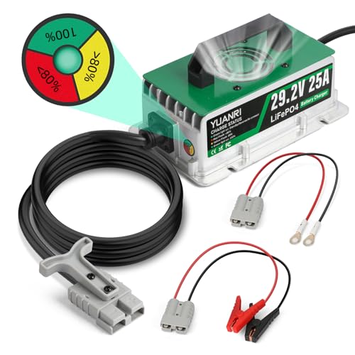 Image of 24V 25A LiFePO4 Battery Charger, IP67 Waterproof 29.2V Lithium Battery Charger, 0V Wake Up, 3-Color Indicator, Smart 25 AMP Lithium Charger for 25.6V LiFePO4 Batteries for Solar /RVs /Marine /Boat