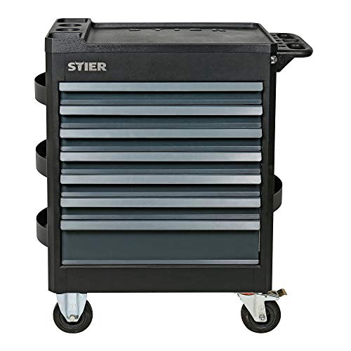 STIER Werkstattwagen Premium, leer und unbestückt, mit Kunststoffabdeckung, Schubladen mit Soft Close Funktion, 6 Hängefächer, Gummi-Rollen mit Bremsen, Zentralverriegelung, Montagewagen, max. 500kg – Bild 4