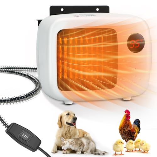 RYPET - Rypet Dog House Heater with Thermostat, 200W/400W Safe Heater for Dog House Outdoor with 6 Ft Anti Chew Cord, Wall Mounted Chicken Coop Heaters Electric Warmer for Hound Kennel Cat Cage Chicken Coop