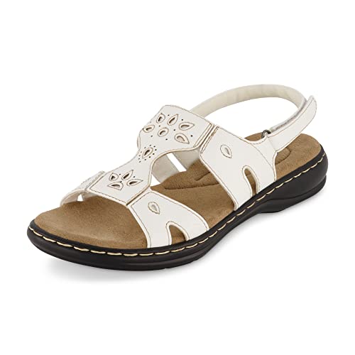 CUSHIONAIRE Briar Comfortable Womens Sandals, Flat Adjustable Slingback Sandals for Women, White 8.5W by CUSHIONAIRE - Used condition - Image 9