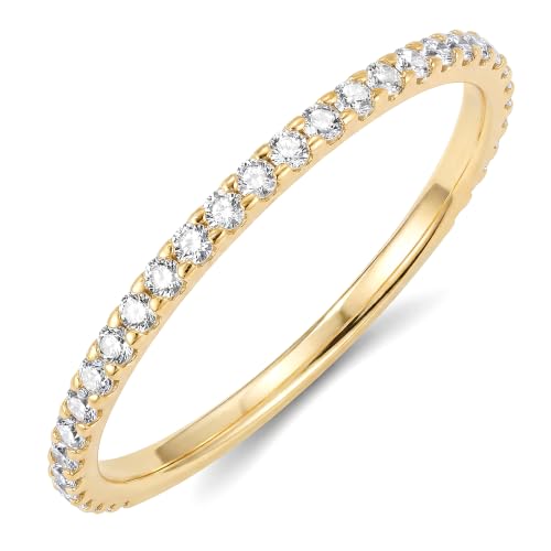 Gelbesty Gold Wedding Band Rings for Women Non Tarnish Cubic Zirconia Eternity Promise Engagement Rings for Her Silver Stackable Thumb Pinky Band Size 8