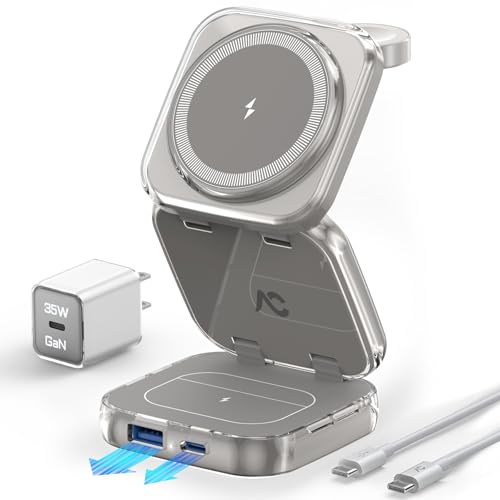 Image of 5-in-1 Wireless Charger for MagSafe, AC ISLAND Portable Travel Charging Station, 35W Max Qi2 Fast Foldable Magnetic Stand, Evolved for iPhone 17-1 Series, Apple Watch, AirPods (with 35W Adapter)