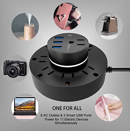 Power Strip with USB - 9-Outlet Extender Surge Protector w/3 USB Ports (3.1A) and Plug-in Night Light, 6Ft Long Extension Cord,Flat Plug,1700 Joules for Travel Home Dorm with Travel Bag
