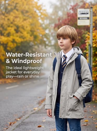 Image of SOLOCOTE Kids Rain Jacket Hooded Lined Rubber RainCoats for Girls Boys Waterproof Windproof Size 5-14Y