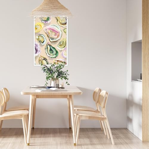 Image of Colorful Oyster Shell Poster Abstract Beachy Shell Canvas Wall Art Retro Summer Coastal Shell Picture Aesthetic Prints Painting For Home Living Room Kitchen Restaurant Wall Decor 12x16in Unframed