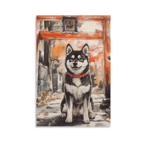 Décoration murale peintures sur toile Shiba Inu salon chambre 50x75cm 20x30inch