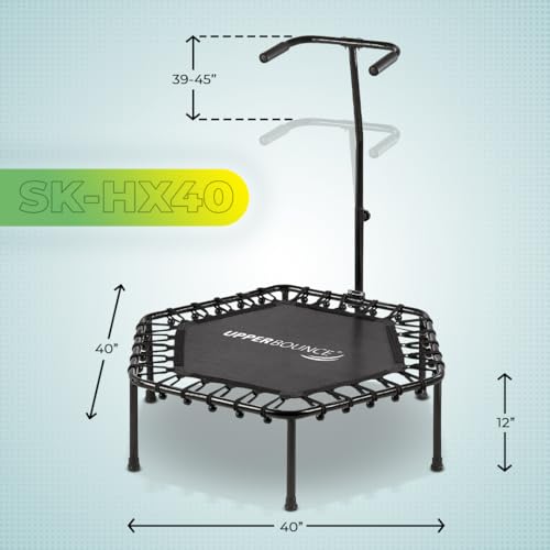 Image of Upper bounce Mini Workout Trampoline Adjustable tshaped handrail - Hexagonal rebounder Trampoline Kids & Adults - Fitness Recreational Trampolines, Supports up 220lbs. (Black, 40 Inches)