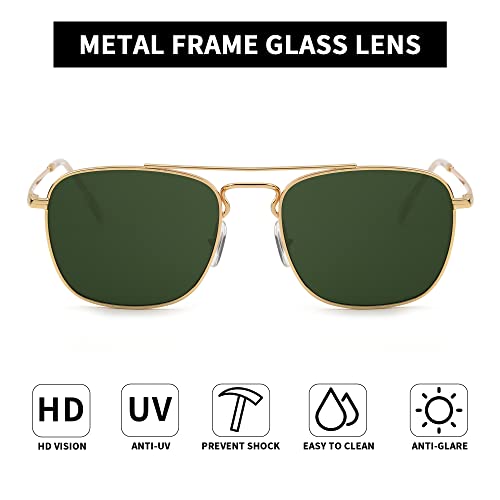 Image of JIM HALO Retro Square Aviator Sunglasses Premium Glass Lens Flat Metal Eyewear Men Women