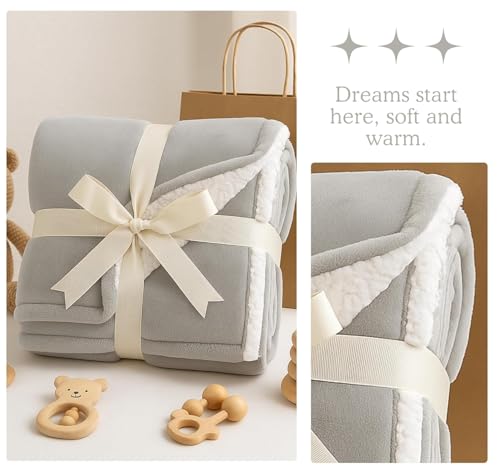 Image of VAS COLLECTIONS Baby Blanket Gift Set | 2-Layer Flannel & Sherpa Wrapping Sheet | Ultra Soft & Cozy | Newborn Boys & Girls | All-Season AC Blanket (130x105 cm, 800 g) (Gift Grey, Baby (800g))