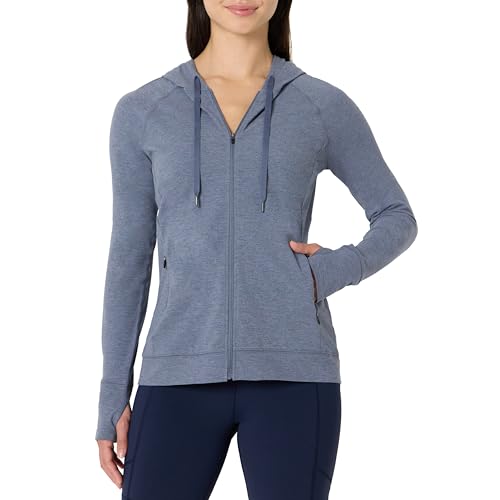 Amazon Essentials Women's Athletic Soft Performance Lightweight Zip Up Workout Hoodie Jacket, Space Dye Slate, X-Large