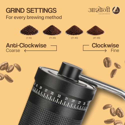 Image of AAshonee PrimeGrind Manual Coffee Grinder with 49 Adjustable Settings, Stainless Steel Burr, Aluminum Body