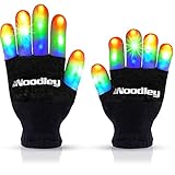 The Noodley Flashing LED Light Gloves Kids and Teen Sized with Extra Batteries Finger Toy Cosplay Halloween Costume Accessory Boys and Girls - Ages 8-12 (Medium, Black)