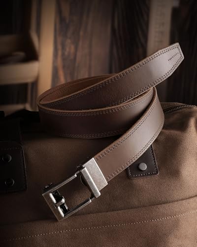 Image of Chaoren Leather Ratchet Belt 2 Pack Dress with Click Sliding Buckle 1 3 /8 inch in Gift Set Box - Adjustable Trim to Fit