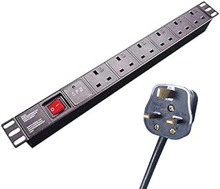 Premium Extension Lead 3M 6 Socket PDU Strong Vertical Rack or Wall Desk Mountable Power Cable UK Plug 13amp 250v Mains Block Black Cable Wire for Home Housework Office by RGB Networks Ltd. (3M 6WAY)