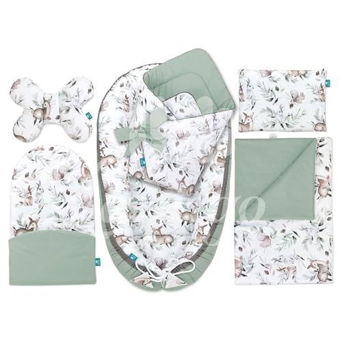 Lantigo Nido para Bebé 6 Piezas Reductor de Cuna, Cojines, Manta 100% Algodón Oeko-Tex 0-6 Meses, Green Groove