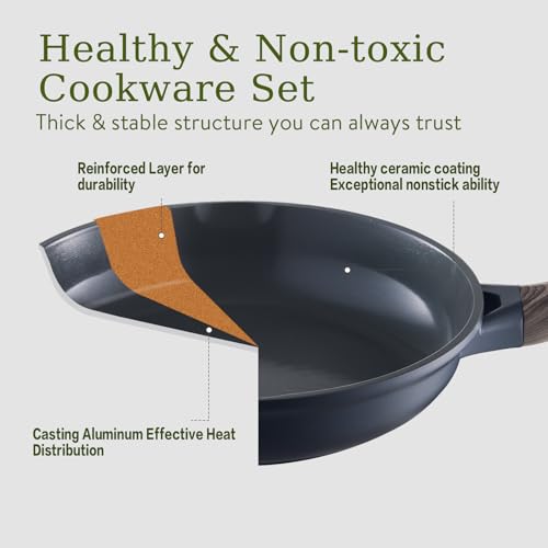 Image of USELUCK 22-Piece Ceramic Cookware Set, Nonstick Pots and Pans Set