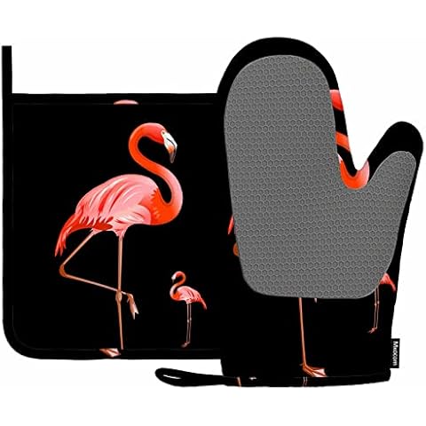 Mxocom Tropical Pink Flamingo Oven Mitt Set Cover