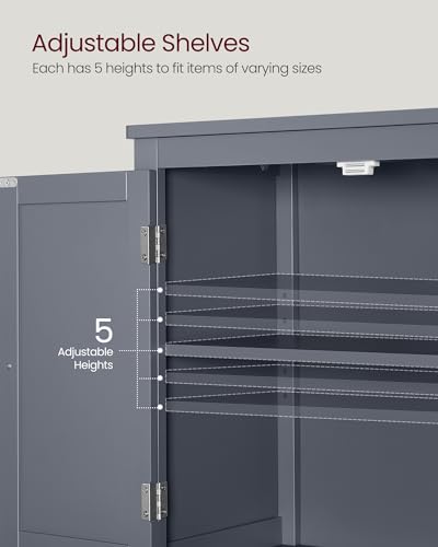 Image of VASAGLE Floor Storage Cabinet, Freestanding Unit, 4 Doors | Adjustable Shelves, 11.8 x 23.6 x 43.3 Inches, for Entryway, Bathroom, Slate Gray, UBBC552G01