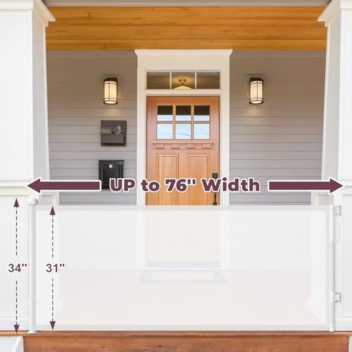 Image of 76 inch Retractable Baby Gates Extra Wide, Mesh Long Dog Gate for Deck | Indoor Outdoor Stair Gate for Wide Openings Doorways Hallways Porch, Child Pet Safety Essentials for Home, White