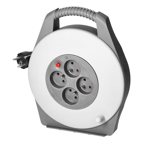 Miratic Trommelverlängerungskabel Trommelverlängerungskabel 10 m 4 französische Steckdosen (Typ E) PVC-Kabel H05VV-F 3x1mm2 IP20