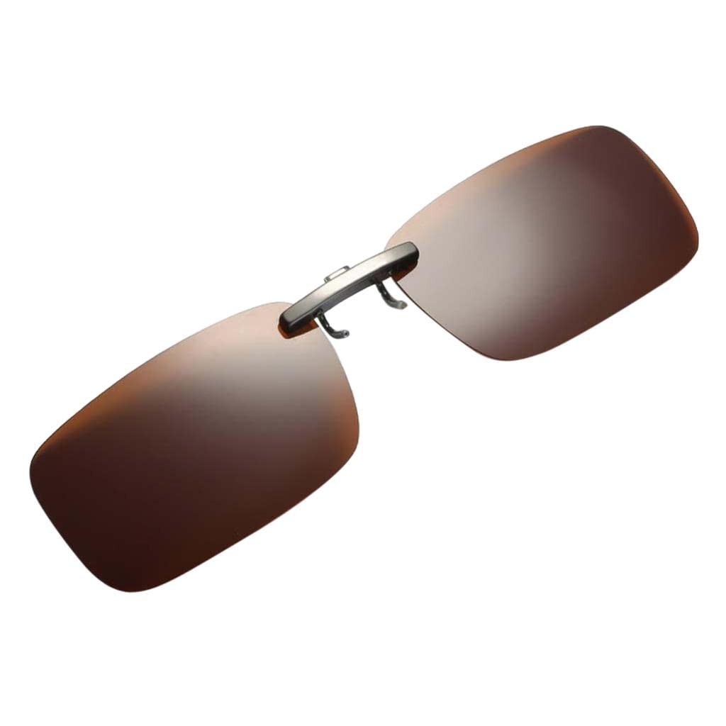 ZOOMELLA Unisex Polarized Clip On Flip Up UV400 Driving Rectangle Sunglasses Brown-picture-29