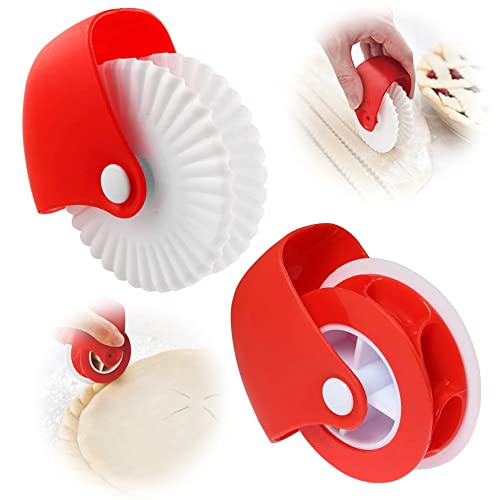 Ginfonr 2 Pack Pastry Cutting Wheel, Pastry Wheel Decorator Pie Crust Pastry Wheel and Cutter for Cutting Pastry, Rolled Pastry Pie Crimper, Baking & Cooking Tool for Apple Pie Crust or Ravioli Pasta