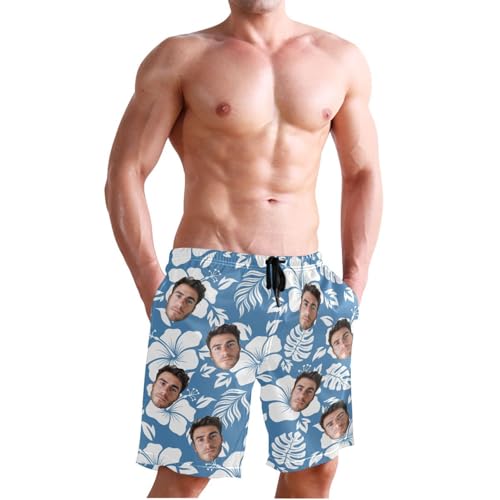 Customized Father's Day Photo Blue Leaf Men's Board Shorts for Travel Surfing4