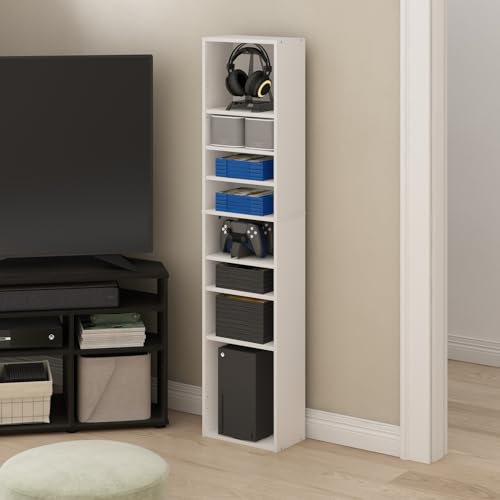 Image of Furinno Indo DVD Shelf, 8-Tier CD Rack, Media Shelf with Adjustable Shelves, DVD Storage Cabinets for CD Bluray Game Disc, Easy Assembly, for Living Room, Home Office, White