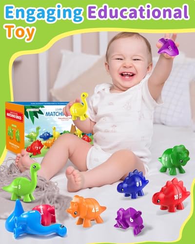 Image of BeFunky Counting Matching Game with Sorting Bowls, Color and Sensory Montessori Educational Learning Toys Set Gift for Toddlers Preschool Age 3+ Years Old (Dinosaur Numbers (Bag))