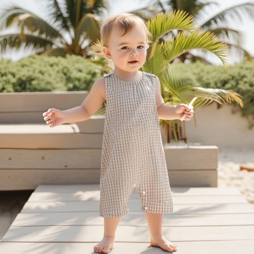 Baby Boy Summer Clothes Sleeveless Retro Plaid Romper Overalls Jumpsuit Shortalls Playsuit Outfits4