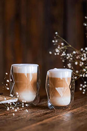 Btat- Insulated Coffee Mug, Double Wall Glass, Diamond Shape, Set Of 4 (12Oz, 350Ml), Coffee Cups, Tea Cups, Latte Cups, Glass Coffee Mug, Coffee Glass, Latte Mug, Clear Mugs #TOP5