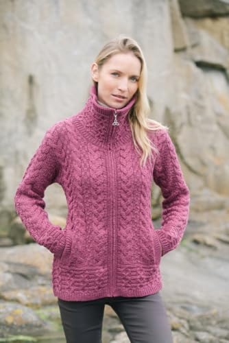 Image of Aran Crafts Irish Women's Double Collar Zip Cardigan (100% Merino Wool)