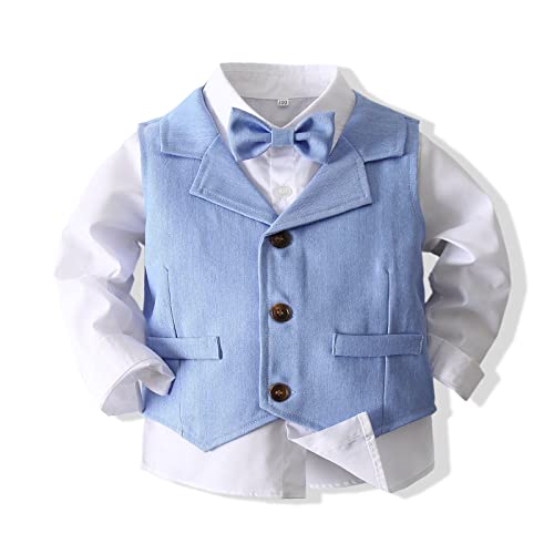 Image of Baby Boys Gentleman Formal Suit Set with Vest, Pant, Shirt, and Bow Tie, Weding 4Pcs Outfit