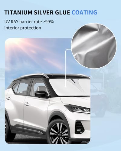 for Kicks Windshield Sun Shade Sunshade for 2018 2020 2021 2022 2023 2024 2025 Nissan Kicks S SV SR Crossover Accessories 2-Layer Car Front Window Sun Visor Shield Foldable Protector Blocks UV