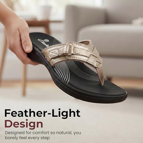 Image of Clarks Womens Breeze Sea Flip-Flop Sandals - Comfortable Flip Flop with Adjustable Hook and Arch Support - Casual Summer Wearing Cloudsteppers for Everyday