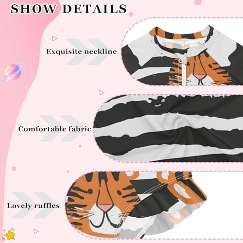 Girls One Piece Swimsuits Long Sleeve Swimsuit Zipper Bathing Suits Tiger Zebra Black White Stripes3