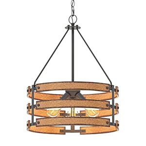 Inlight 18" Rustic and Industrial Design Farmhouse 3-Light Pendant for Kitchen Island, Textured Black and Faux Weathered Wood Finish, Metal Circular Hanging Chandelier for Foyer, IN-0335-3-WD Inlight 18 Rustic and Industrial Design Farmhouse 3 Light Pendant for Kitchen Island Textured Black and Faux Weathered Wood Finish Metal Circular Hanging Chandelier for Foyer IN 0335 3 WD